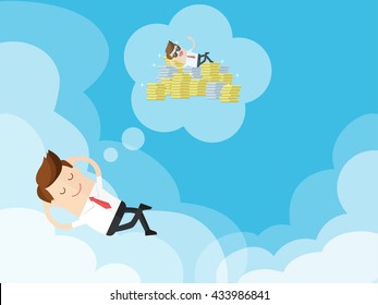 happy businessman lying on clouds and daydreaming about successful futures. time to relax