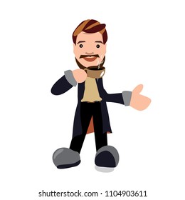 happy businessman , man , character working in office and presentation in various action for documents,reports,presentations,infographic.Vector illustration.