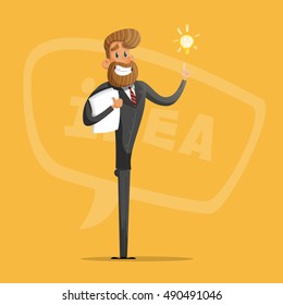 Happy businessman or manager comes up with ideas. 