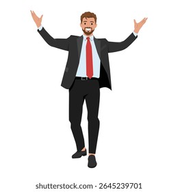 Happy Businessman with Open Arms. Flat vector illustration isolated on white background