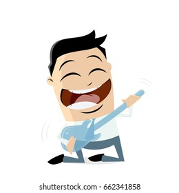 happy businessman playing air guitar