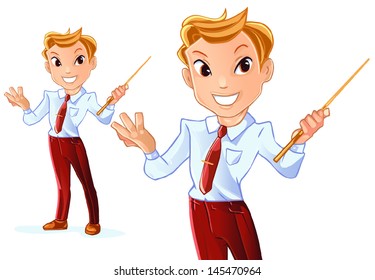 Happy businessman with a pointer