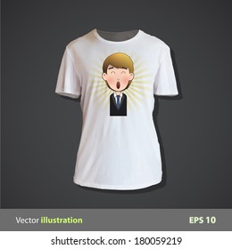 Happy businessman printed on shirt. Vector design.