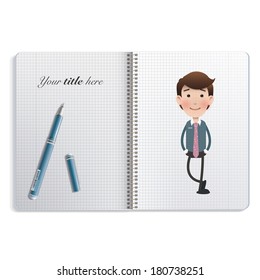 Happy Businessman printed over notebook. Vector design