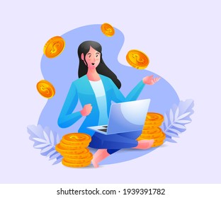 Happy Businessman Relax Working And Make A Lot Of Money