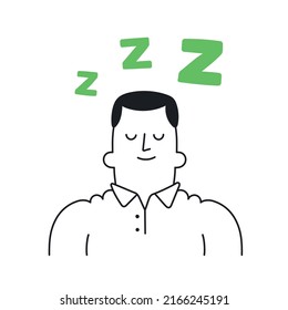 Happy businessman resting and sleeping. Outline, linear, thin line, doodle art. Simple style with editable stroke.