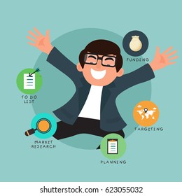 Happy Businessman with right  workflow process.