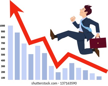 Happy businessman running up the graph, representing business growth, vector illustration