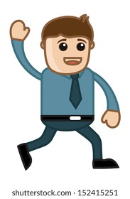 Happy Businessman Running - Office Corporate Cartoon People