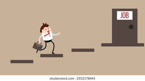 Happy Businessman Running to Work Flat Style. Doing business and office work vector art