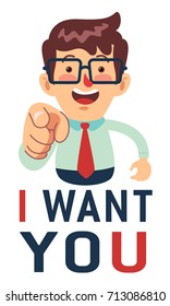 Happy Businessman saying I want you while pointed forward. Great for presentation