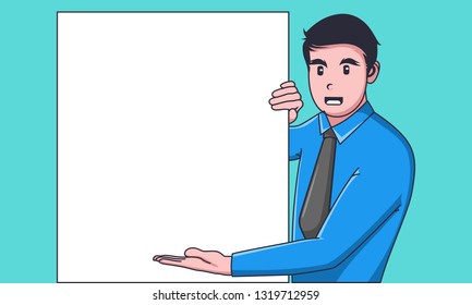 Happy Businessman showing something