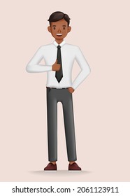 Happy businessman showing thumbs up hand character design. 3d vector illustration.