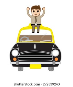 Happy Businessman Sitting Over the Car