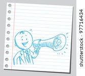 Happy businessman speaking in to megaphone