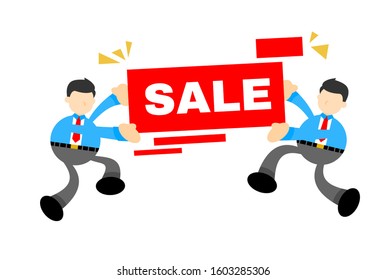 happy businessman and special sale banner cartoon doodle flat design style vector illustration