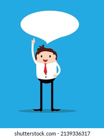 Happy Businessman with Speech Bubble Flat Style Copy Space. Business talks and advertisement vector art