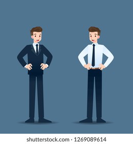 Happy businessman standing with akimbo pose and proud in his career.