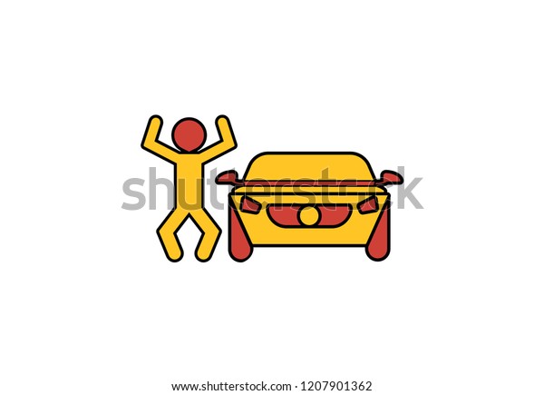 Happy businessman\
standing near car\
colorful