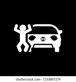 Happy businessman standing near white car - auto insurance icon vector