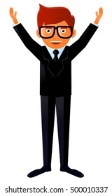 Happy businessman or student with hands raised vector