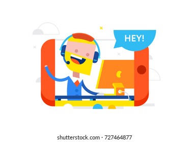 Happy businessman talking on the phone. Flat vector illustration