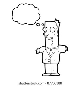 feliz empresario con burbuja de pensamiento