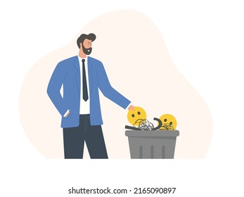 happy businessman throw away stressed and anxiety into the bin