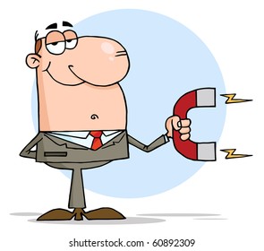 Happy Businessman Using A Magnet
