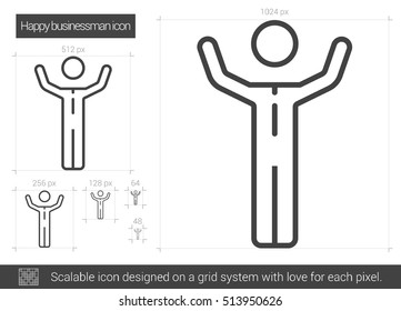 Happy businessman vector line icon isolated on white background. Happy businessman line icon for infographic, website or app. Scalable icon designed on a grid system.