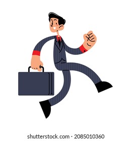 Happy businessman walking flat vector illustration
