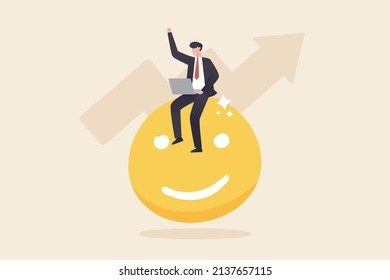 Happy Businessman Working On Smile Face. Positive Thinking, Optimistic Mindset Or Good Attitude To Success In Work.