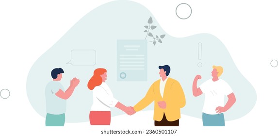 Happy businessmen successful conclusion of the contract.flat vector illustration