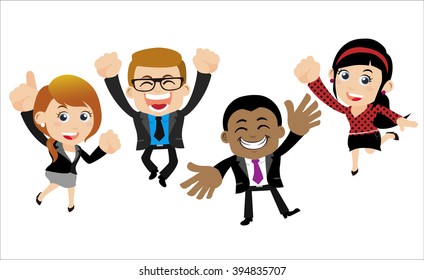 Happy businesspeople jumping celebrating success achievement