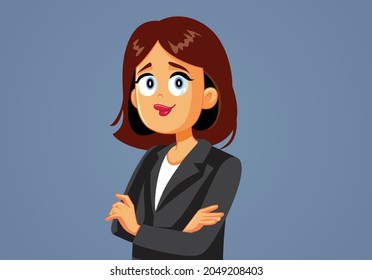 Happy Businesswoman with Arms Crossed Vector Cartoon. Strong confident female manager standing with arms crossed
