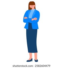 Happy businesswoman crossed arms flat vector illustration, professional woman