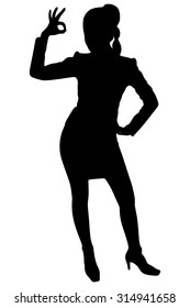 Happy businesswoman making an ok sign - isolated over a white background