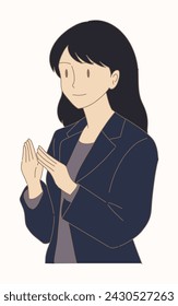 Happy businesswoman smiling, applauding after successful task, thanking, showing appreciation at event. Hand drawn flat cartoon character vector illustration.