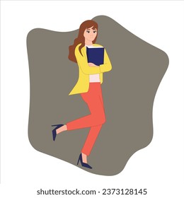 Happy Businesswoman Smiling and Jumping ,Young Girl Business Entrepreneur Vector , Happy Businesswoman Concept