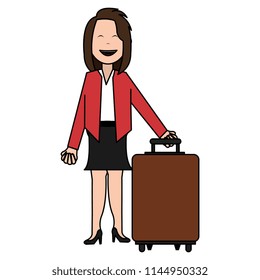 happy businesswoman with suitcase