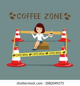 Happy businesswoman take a break in Coffee Zone, Coffee time break, Recharge the coffee,Vector illustration
