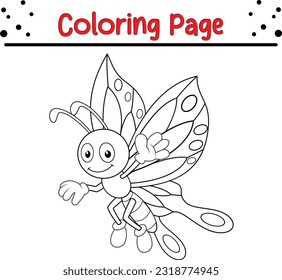 Happy Butterfly Coloring Book. Black and white Moth vector illustration for children coloring page.