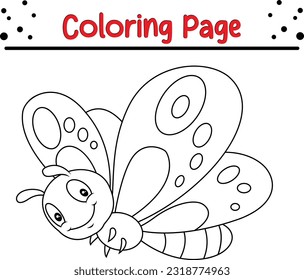 Feliz libro de colorear mariposa. Ilustración vectorial de la polilla blanca y negra para niños coloreando página.