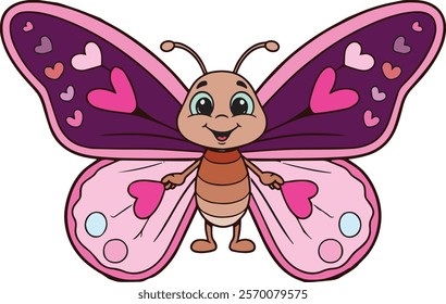 Happy butterfly with heart wings