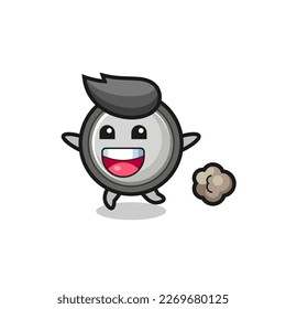 el dibujo animado de la celda del botón feliz con pose para correr , diseño de estilo lindo para camiseta, pegatina, elemento logo