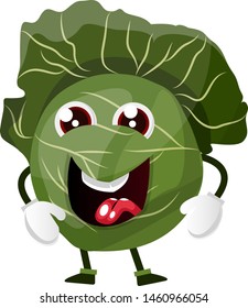 Happy cabbage, illustration, vector on white background.