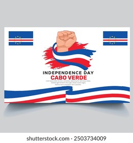 Happy Cabo Verde Independence Day Banner and hand flag design vector