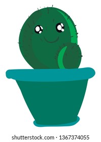 A happy cactus in blue pot vector or color illustration