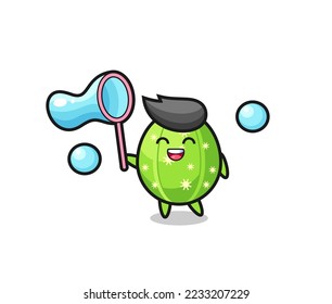 happy cactus cartoon playing soap bubble , cute style design for t shirt, sticker, logo element