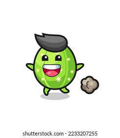 the happy cactus cartoon with running pose , cute style design for t shirt, sticker, logo element
